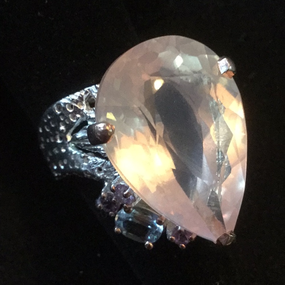 Outstanding Grade AA Rose Quartz & Topaz Ring